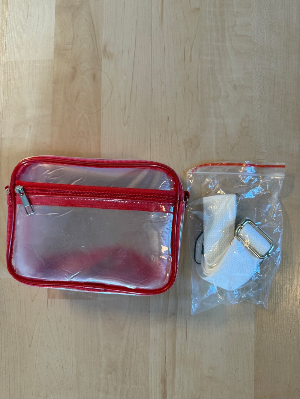 NEW clear stadium bag - red accents with white strap